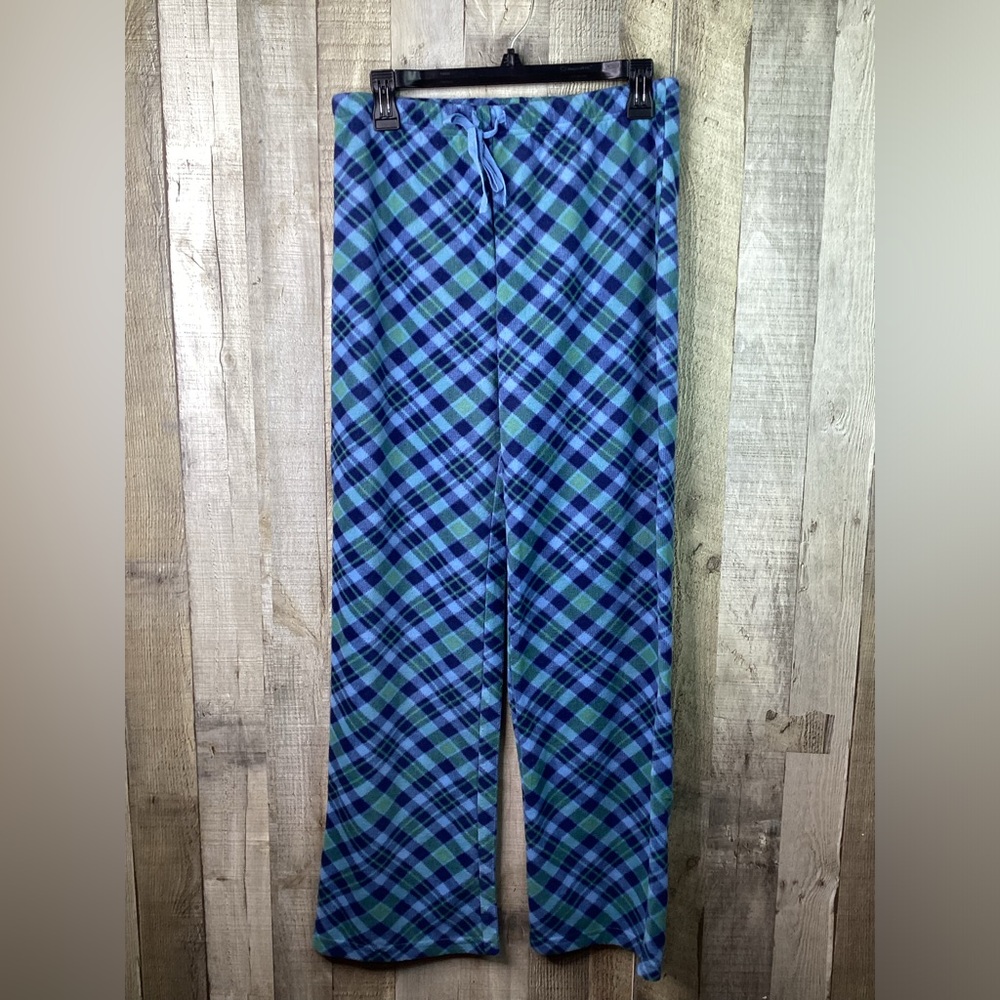 B Sleepwear Sz Small Plaid Fleece Blue Sleep Pants Stretch Drawstring Wa…
